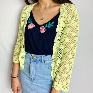Vintage Neon Yellow Fishnet Cardigan by Joseph A